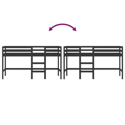 Letto Soppalco con Scala Bambini Nero 80x200cm Massello Pino