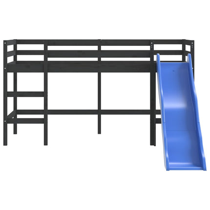 Letto Soppalco con Scivolo Bambini Nero 80x200cm Massello Pino
