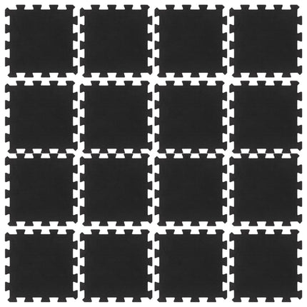 Piastrelle per Pavimenti in Gomma 16 pz Nere 16 mm 30x30 cm