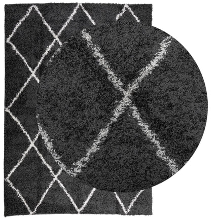 Tappeto Shaggy PAMPLONA a Pelo Lungo Nero e Crema 160x230 cm