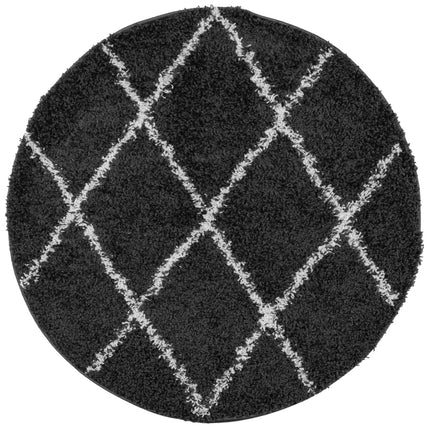 Tappeto Shaggy PAMPLONA a Pelo Lungo Nero e Crema Ø 120 cm