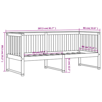 Dormeuse senza Materasso Bianca 80x200 cm Legno Massello Pino