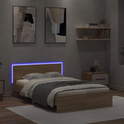 Giroletto con Testiera e LED Rovere Sonoma 140x190 cm