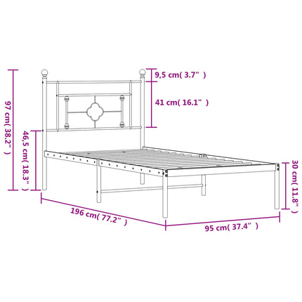 Giroletto con Testiera in Metallo Nero 90x190 cm