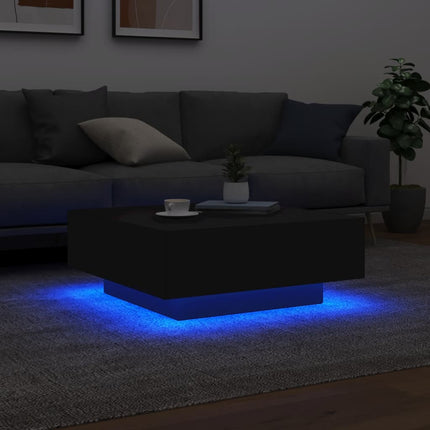 Tavolino da Soggiorno con Luci LED Nero 80x80x31 cm