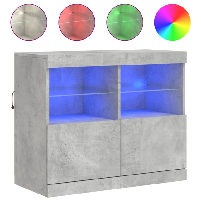 Credenza con Luci LED Grigio Cemento 81x37x67 cm