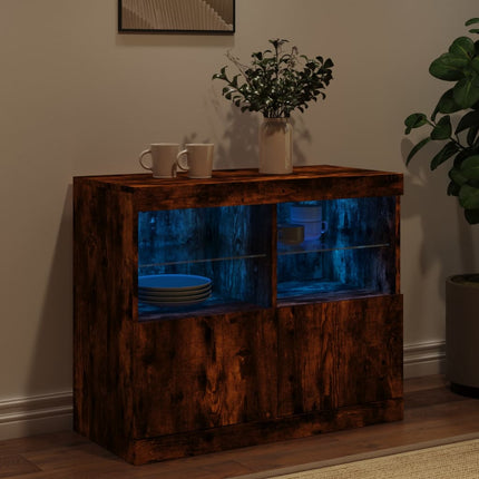 Credenza con Luci LED Rovere Fumo 81x37x67 cm