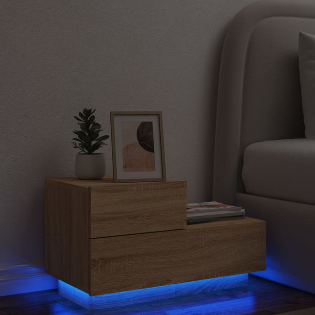 Comodino con Luci LED Rovere Sonoma 70x36x40,5 cm