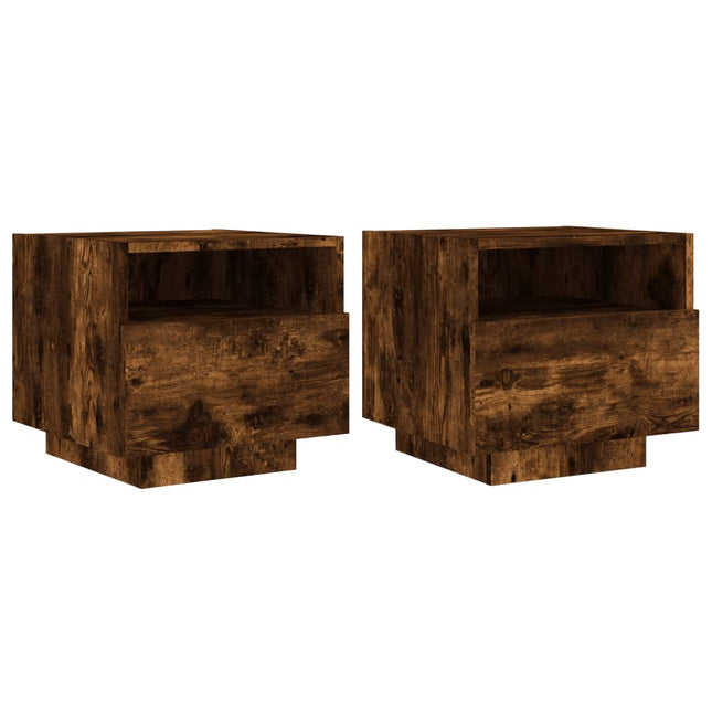 Comodini con Luci LED 2pz Rovere Fumo 40x39x37 cm