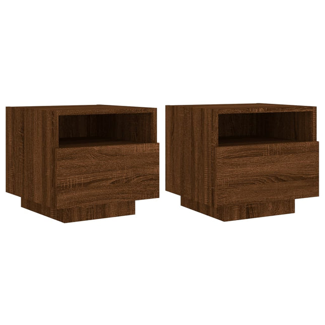 Comodini con Luci LED 2pz Rovere Marrone 40x39x37 cm