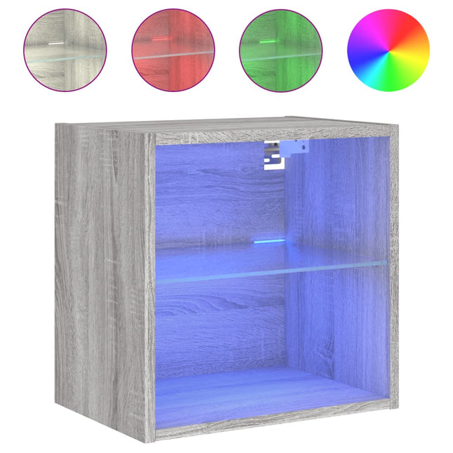 Comodino con Luci LED a Parete Grigio Sonoma