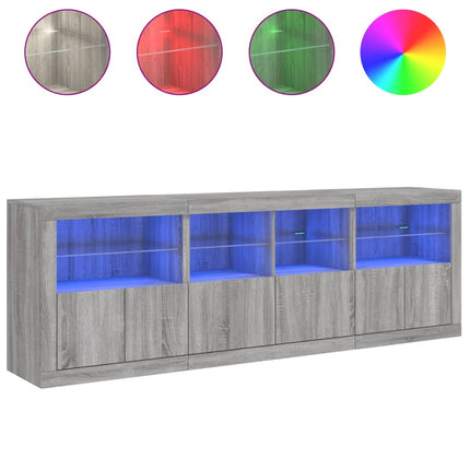 Credenza con Luci LED Grigio Sonoma 202x37x67 cm