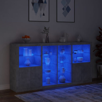 Credenza con Luci LED Grigio Cemento 202x37x100 cm