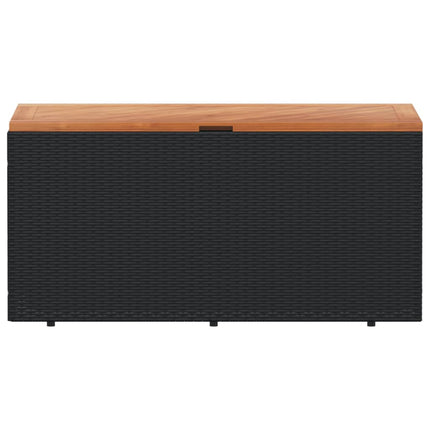 Contenitore Giardino Nero 110x50x54cm Polyrattan e Legno Acacia