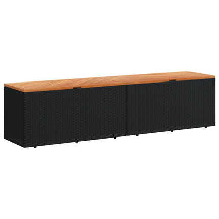 Contenitore Giardino Nero 220x50x54cm Polyrattan e Legno Acacia
