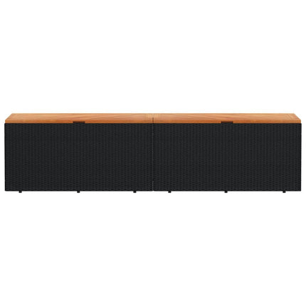 Contenitore Giardino Nero 220x50x54cm Polyrattan e Legno Acacia
