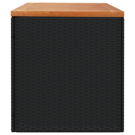 Contenitore Giardino Nero 220x50x54cm Polyrattan e Legno Acacia