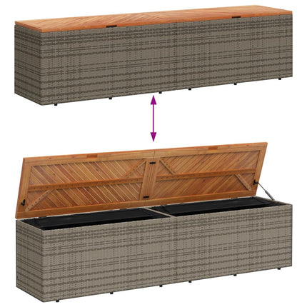 Contenitore Giardino Grigio 220x50x54cm Polyrattan Legno Acacia