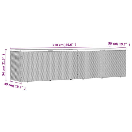 Contenitore Giardino Grigio 220x50x54cm Polyrattan Legno Acacia
