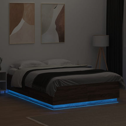 Giroletto Luci LED Rovere Marrone 160x200 cm Legno Multistrato