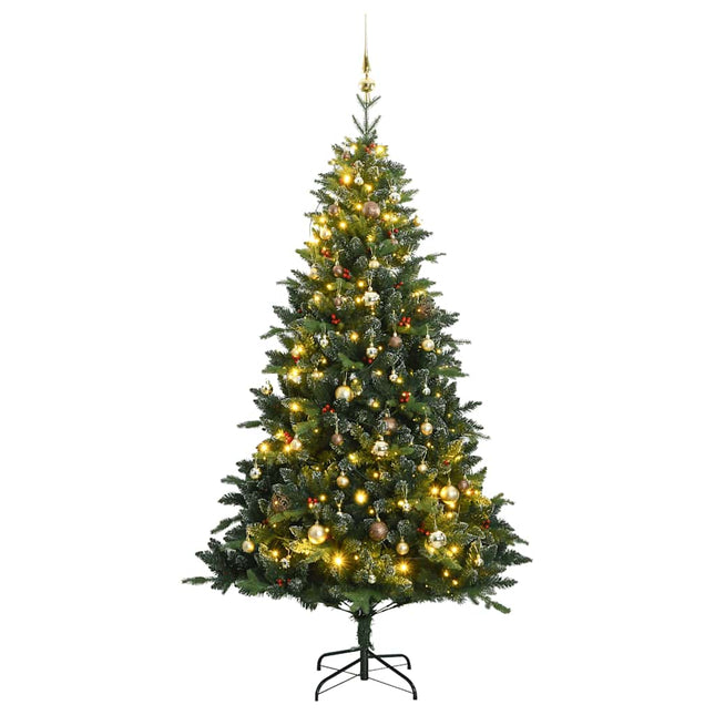 Albero Natale Incernierato con 150 LED e Palline 120 cm
