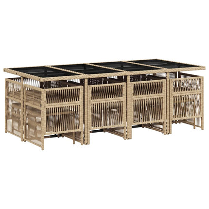 Set Pranzo da Giardino 13 pz con Cuscini Beige Misto Polyrattan