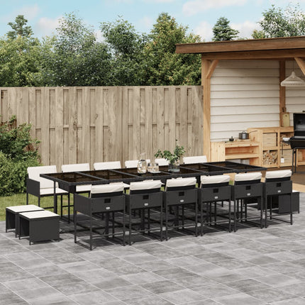 Set da Pranzo da Giardino 17 pz con Cuscini Nero in Polyrattan