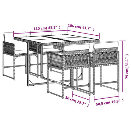 Set Pranzo da Giardino 5 pz con Cuscini Beige Misto Polyrattan