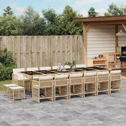 Set da Pranzo da Giardino 17 pz con Cuscini Beige in Polyrattan