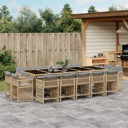 Set Pranzo da Giardino 15 pz con Cuscini Beige Misto Polyrattan