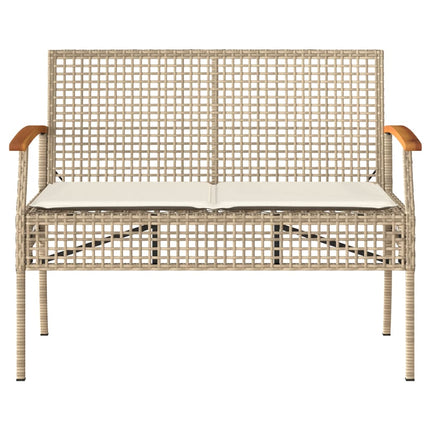 Panca da Giardino con Cuscino Beige Polyrattan e Legno Acacia
