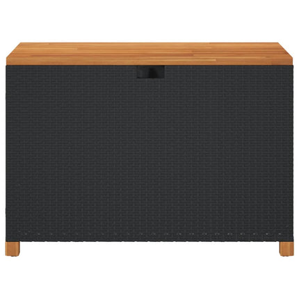 Contenitore Giardino Nero 110x55x63cm Polyrattan e Legno Acacia