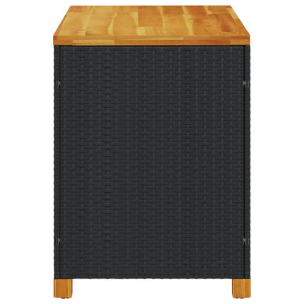 Contenitore Giardino Nero 110x55x63cm Polyrattan e Legno Acacia