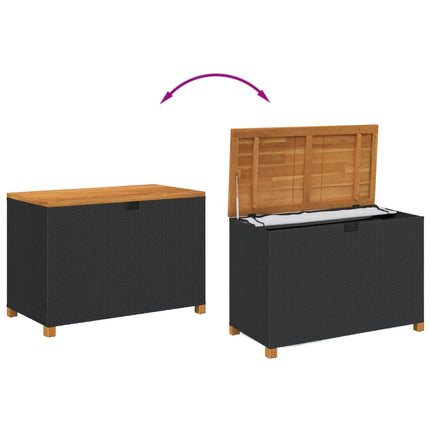 Contenitore Giardino Nero 110x55x63cm Polyrattan e Legno Acacia