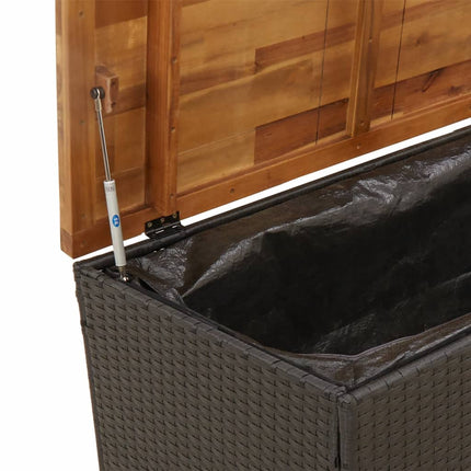 Contenitore Giardino Nero 110x55x63cm Polyrattan e Legno Acacia