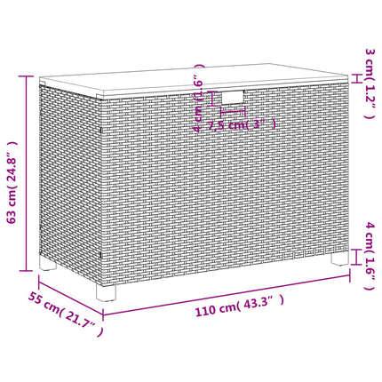Contenitore Giardino Grigio 110x55x63cm Polyrattan Legno Acacia