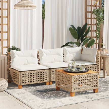 Divano Giardino Senza Braccioli con Cuscini Beige in Polyrattan