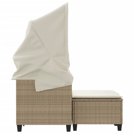 Divano Giardino 2 Posti Baldacchino e Sgabelli Beige Polyrattan