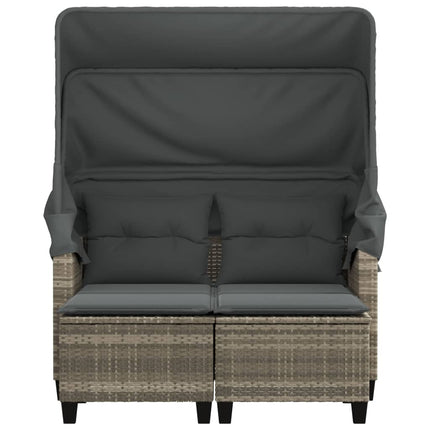 Divano Giardino 2 Posti Tetto Sgabelli Grigio Chiaro Polyrattan