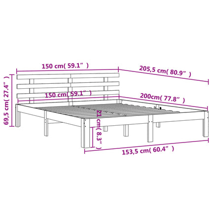 Letto senza Materasso Marrone Cera 150x200 cm in Legno di Pino