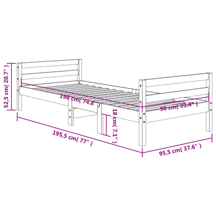 Letto senza Materasso Marrone Cera 90x190 cm in Legno di Pino