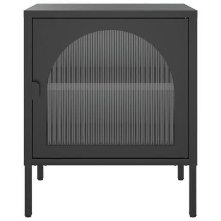 Comodini 2 pz Neri 50x35x60 cm in Vetro e Acciaio