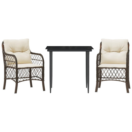 Set BistrÃƒÂ² 3 pz con Cuscini Marrone in Polyrattan