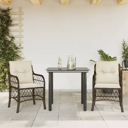 Set BistrÃƒÂ² 3 pz con Cuscini Marrone in Polyrattan
