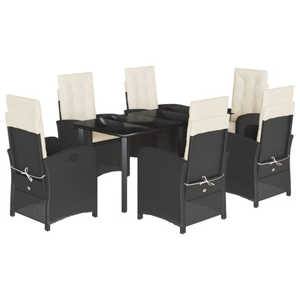 Set da Pranzo da Giardino 7 pz Nero con Cuscini in Polyrattan
