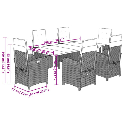 Set da Pranzo da Giardino 7 pz Nero con Cuscini in Polyrattan