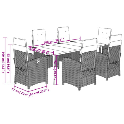 Set da Pranzo da Giardino 7 pz con Cuscini in Polyrattan Grigio