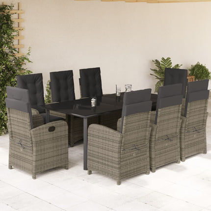 Set da Pranzo da Giardino 9 pz con Cuscini in Polyrattan Grigio