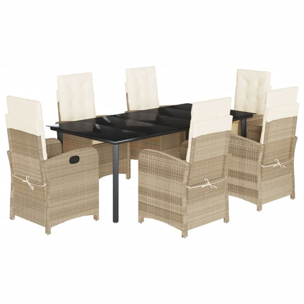 Set da Pranzo da Giardino 7 pz con Cuscini Beige in Polyrattan