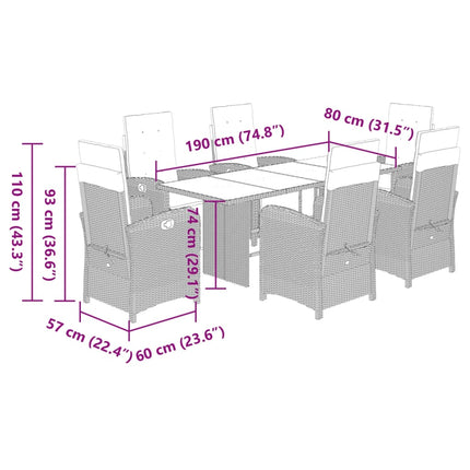 Set da Pranzo da Giardino 7 pz con Cuscini in Polyrattan Grigio